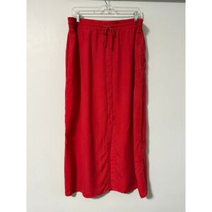 Cloth & Stone Anthropologie Red Tencel Button Front Maxi Skirt XL
